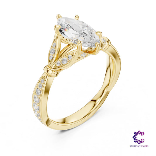 1.81 CT Marquise Cut Lab Grown Diamond Cathedral Ring in 14K Solid Gold