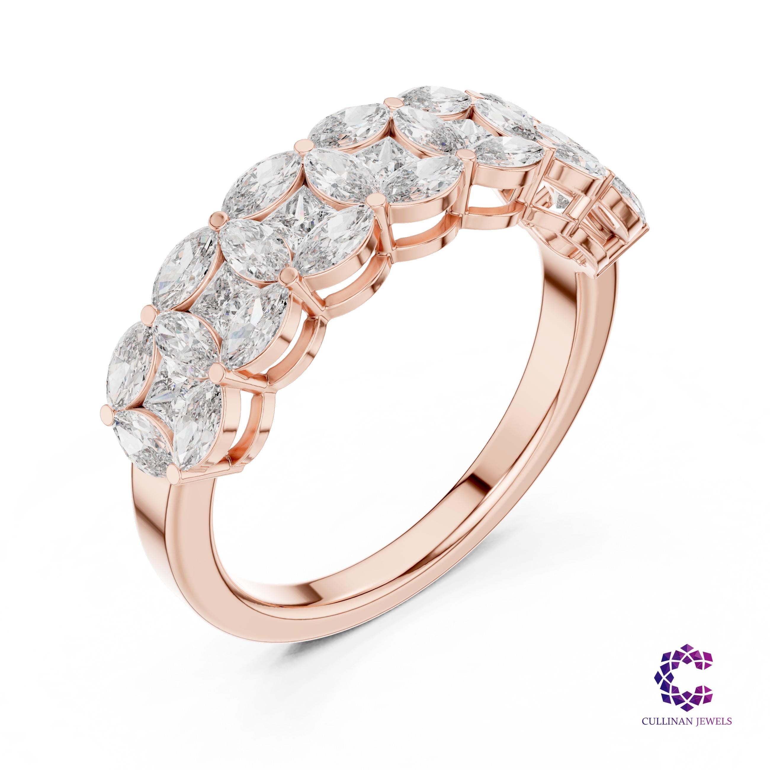 1.20 TCW Marquise and Princess Cut Lab Grown Diamond Ring in 14K Solid Gold, Alternating Diamond Wedding Band for Women, 18K Gold