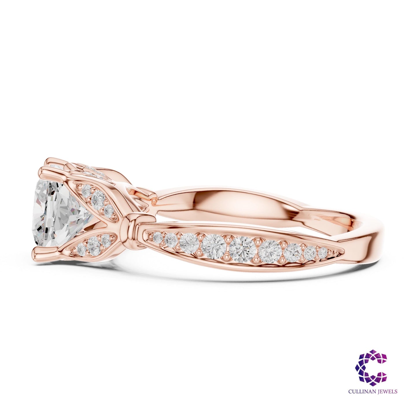 1.81 CT Cushion Cut Lab Grown Diamond Engagement Ring in 14K Solid Gold, Cathedral Pavé Setting