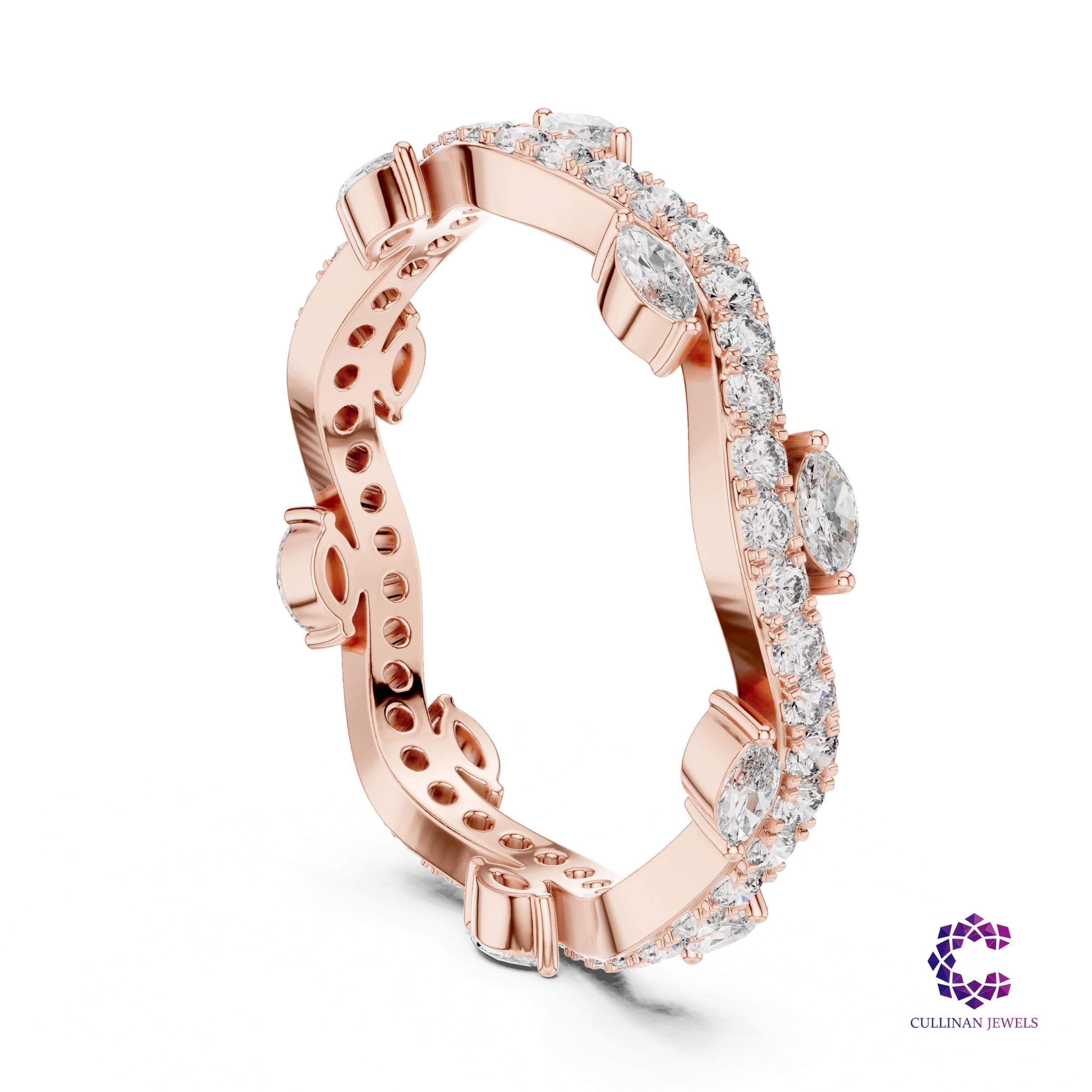 0.67 CT Marquise and Round Lab Grown Diamond Eternity Band in 14K Solid Gold