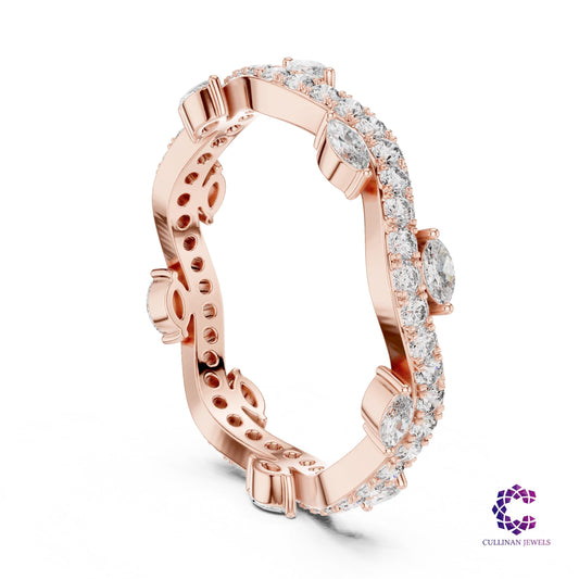0.67 CT Marquise and Round Lab Grown Diamond Eternity Band in 14K Solid Gold
