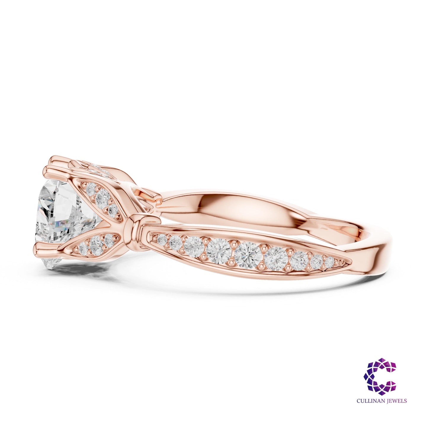 1.81 CT Heart Shape Lab Grown Diamond Ring in 14K Solid Gold, Cathedral Pavé Leaf Design Engagement Ring for Women