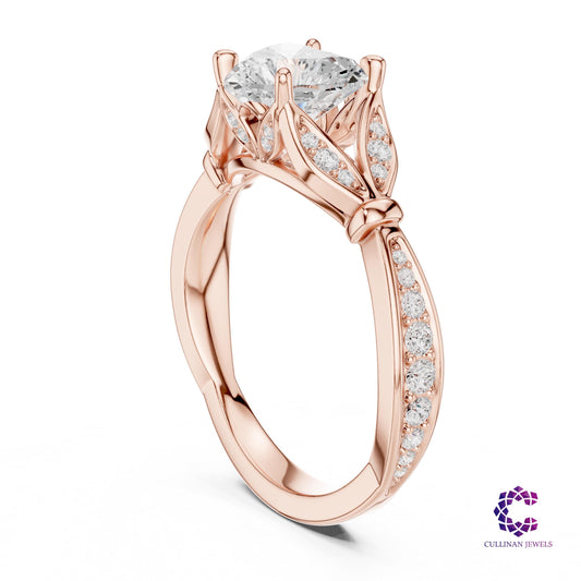 1.81 CT Heart Shape Lab Grown Diamond Ring in 14K Solid Gold, Cathedral Pavé Leaf Design Engagement Ring for Women