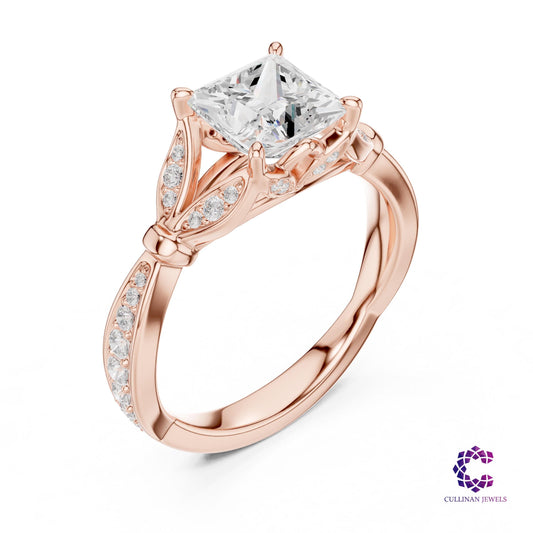 1.81 CT Princess Cut Lab Grown Diamond Cathedral Ring in 14K 18K Solid Gold