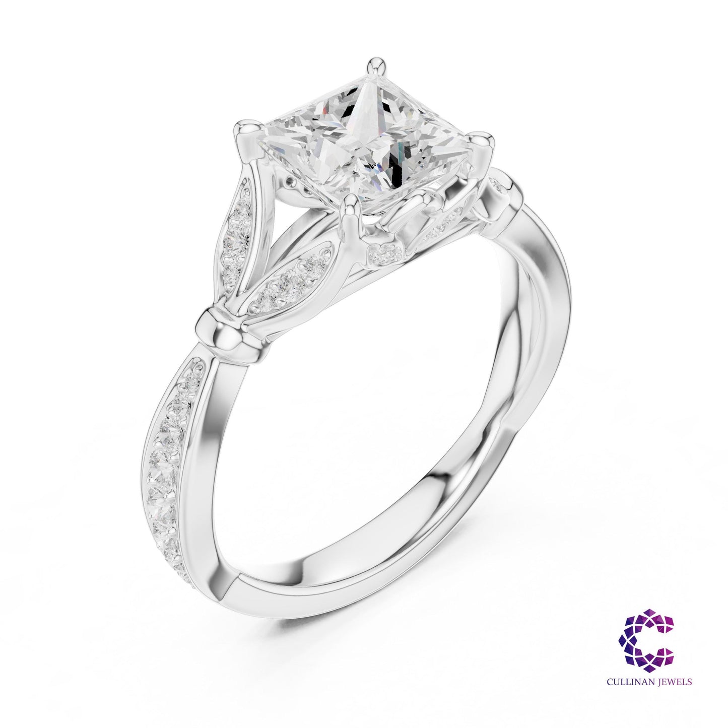 1.81 CT Princess Cut Lab Grown Diamond Cathedral Ring in 14K 18K Solid Gold