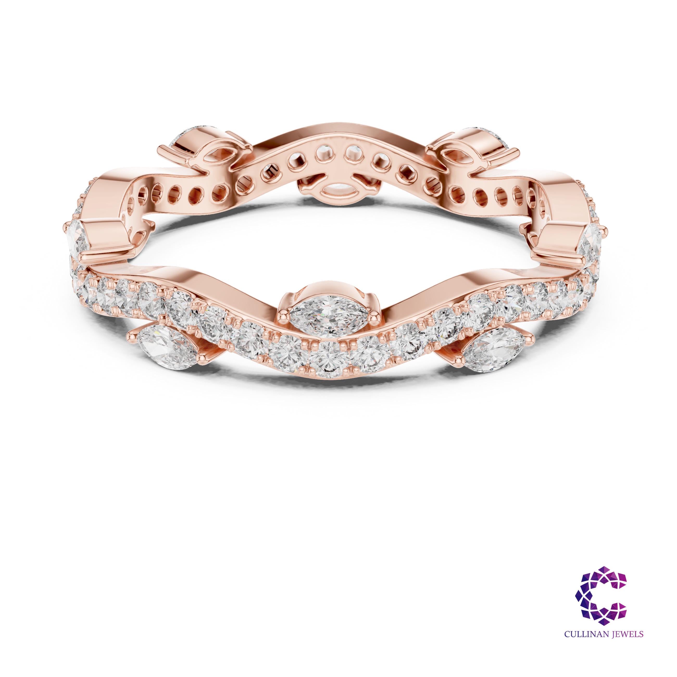 0.67 CT Marquise and Round Lab Grown Diamond Eternity Band in 14K Solid Gold