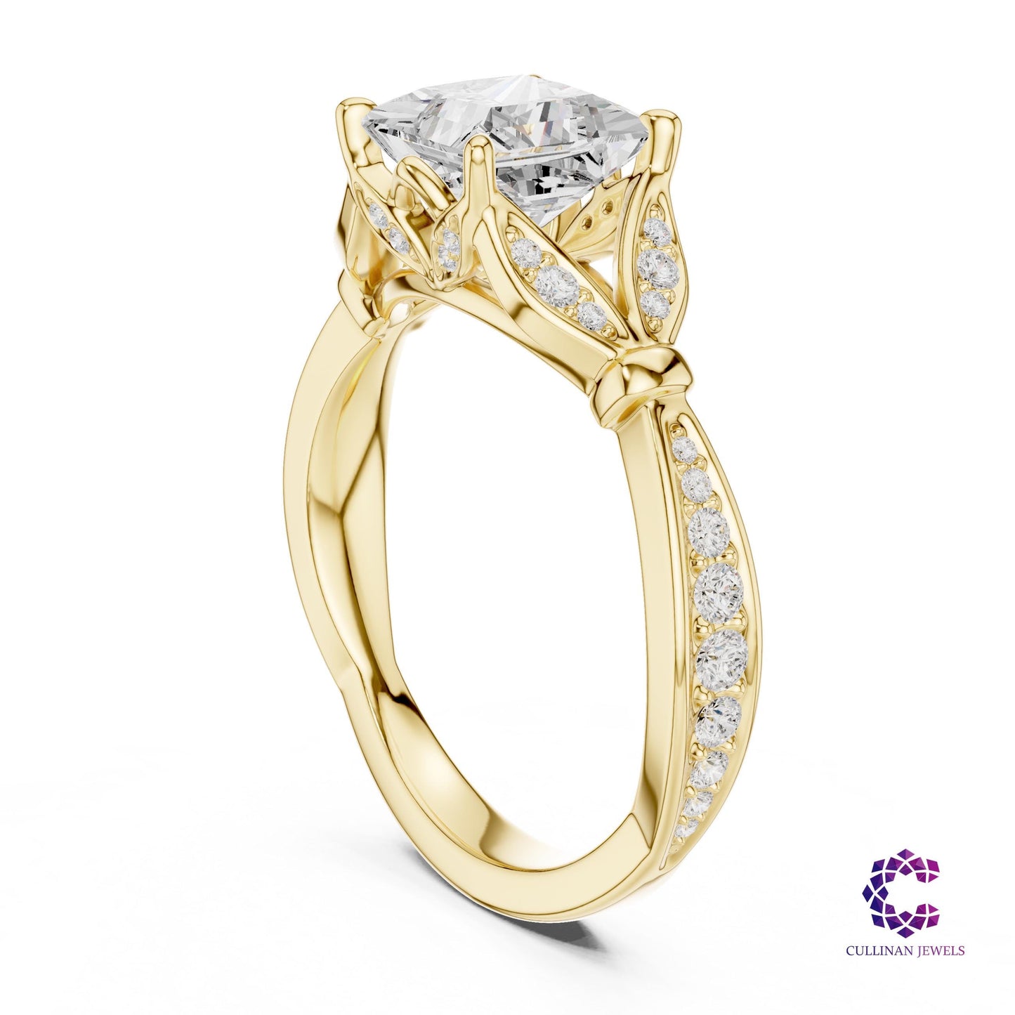 1.81 CT Princess Cut Lab Grown Diamond Cathedral Ring in 14K 18K Solid Gold