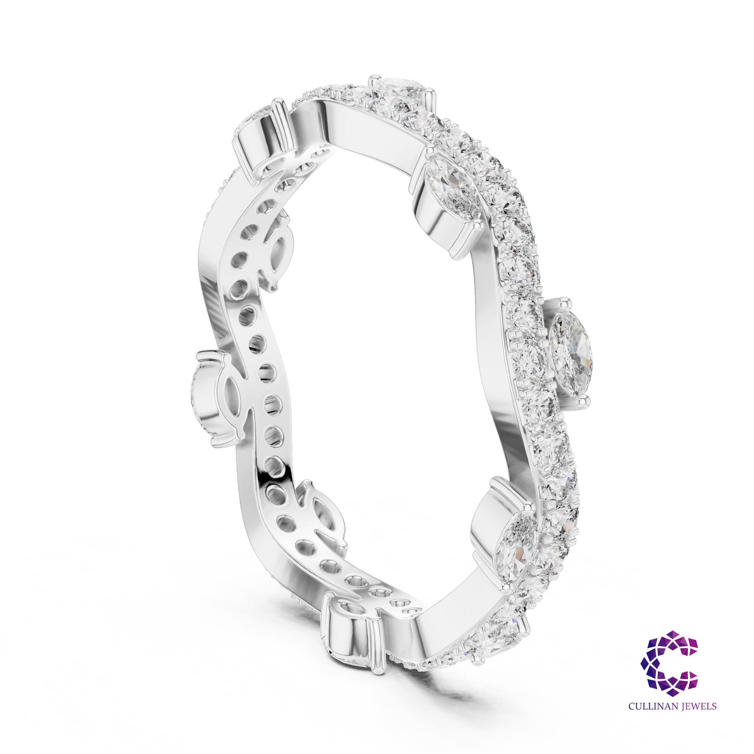 0.67 CT Marquise and Round Lab Grown Diamond Eternity Band in 14K Solid Gold