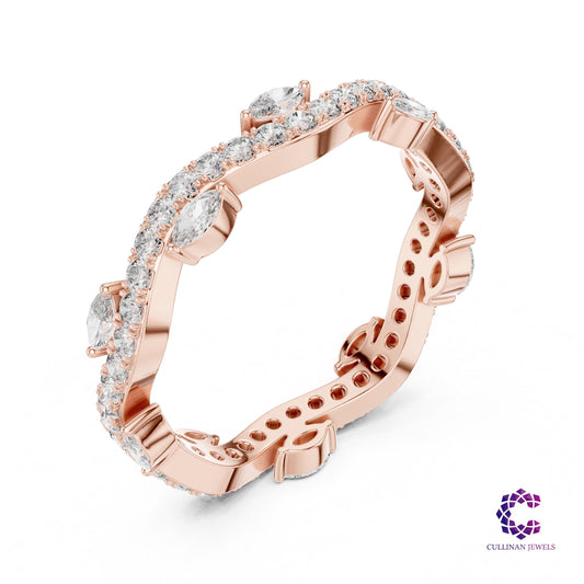 0.67 CT Marquise and Round Lab Grown Diamond Eternity Band in 14K Solid Gold