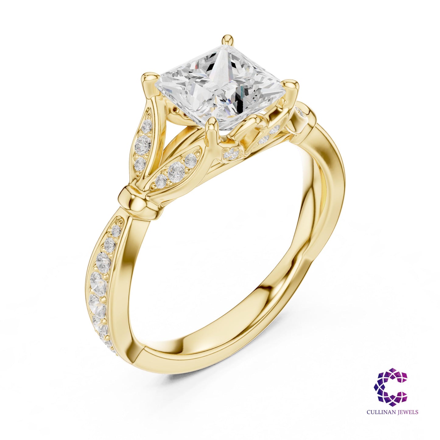 1.81 CT Princess Cut Lab Grown Diamond Cathedral Ring in 14K 18K Solid Gold