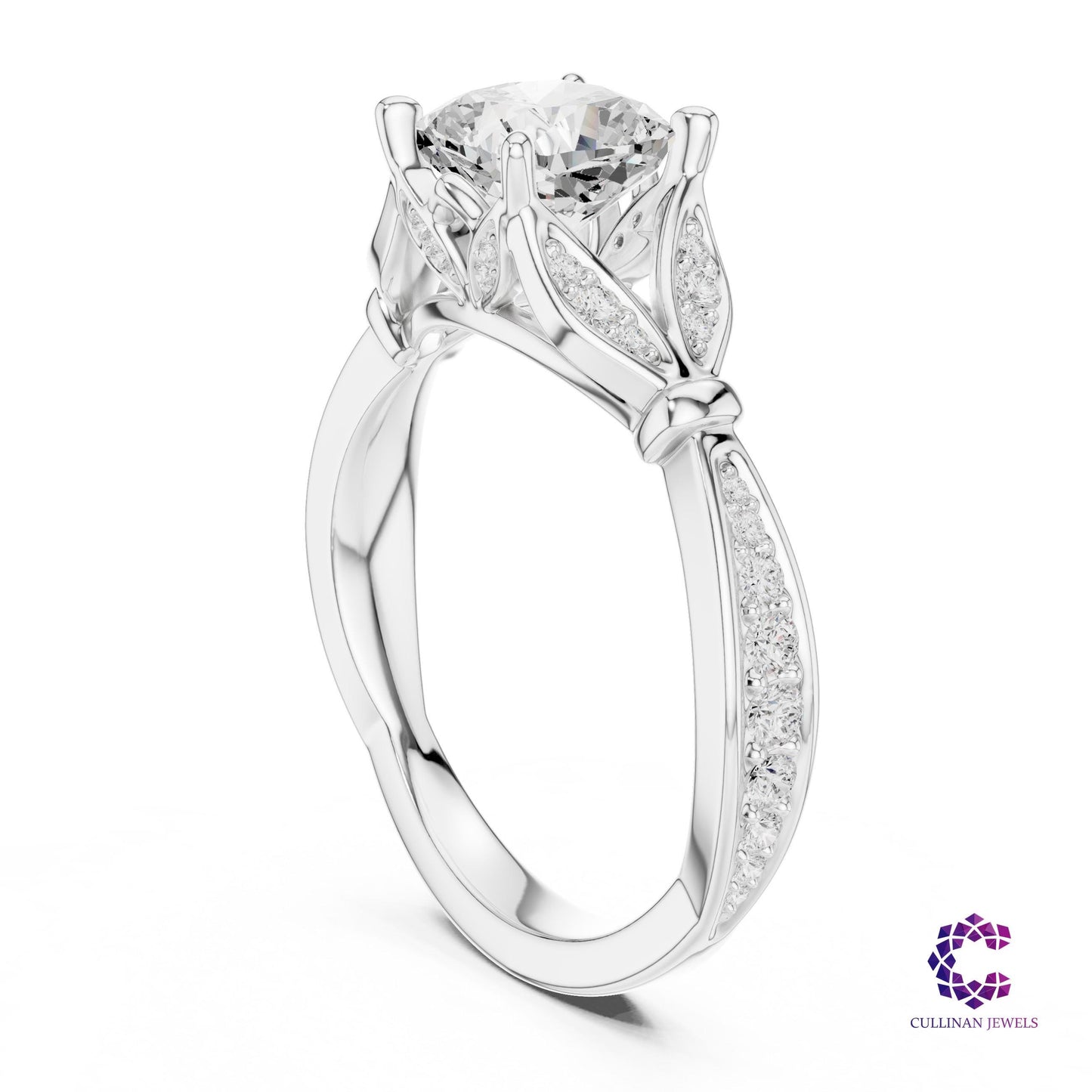 1.81 CT Cushion Cut Lab Grown Diamond Engagement Ring in 14K Solid Gold, Cathedral Pavé Setting