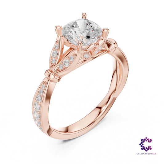 1.81 CT Cushion Cut Lab Grown Diamond Engagement Ring in 14K Solid Gold, Cathedral Pavé Setting