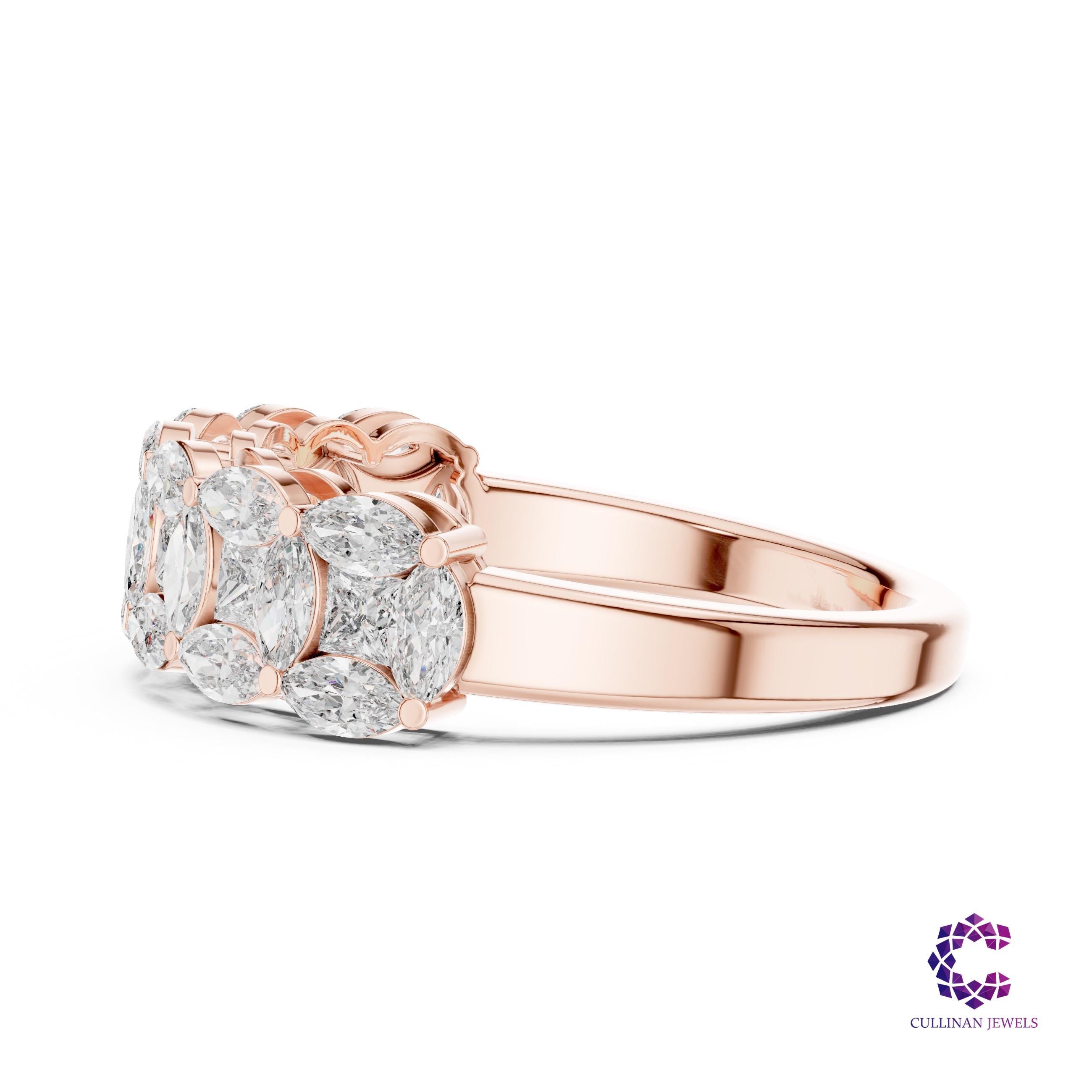 1.20 TCW Marquise and Princess Cut Lab Grown Diamond Ring in 14K Solid Gold, Alternating Diamond Wedding Band for Women, 18K Gold