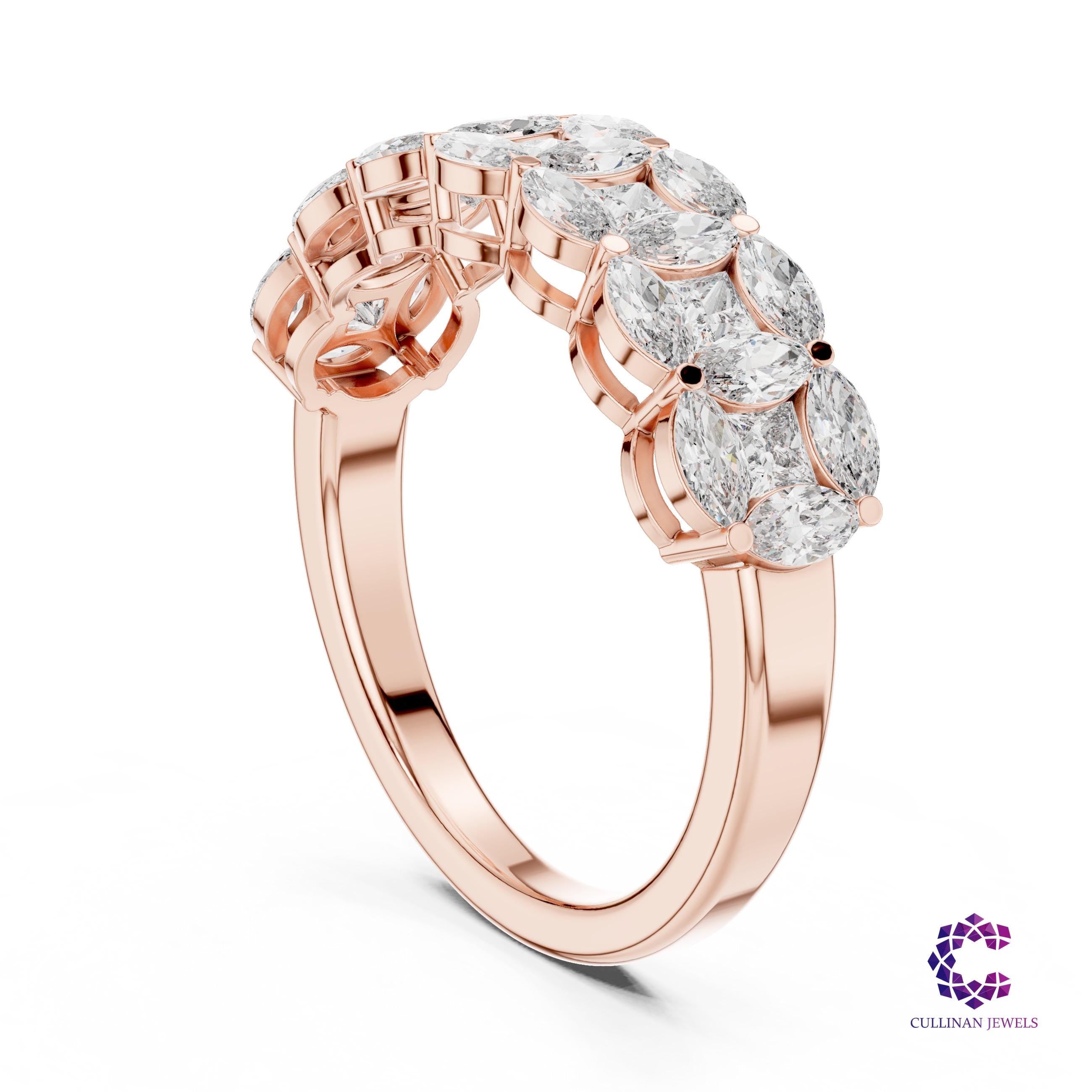 1.20 TCW Marquise and Princess Cut Lab Grown Diamond Ring in 14K Solid Gold, Alternating Diamond Wedding Band for Women, 18K Gold