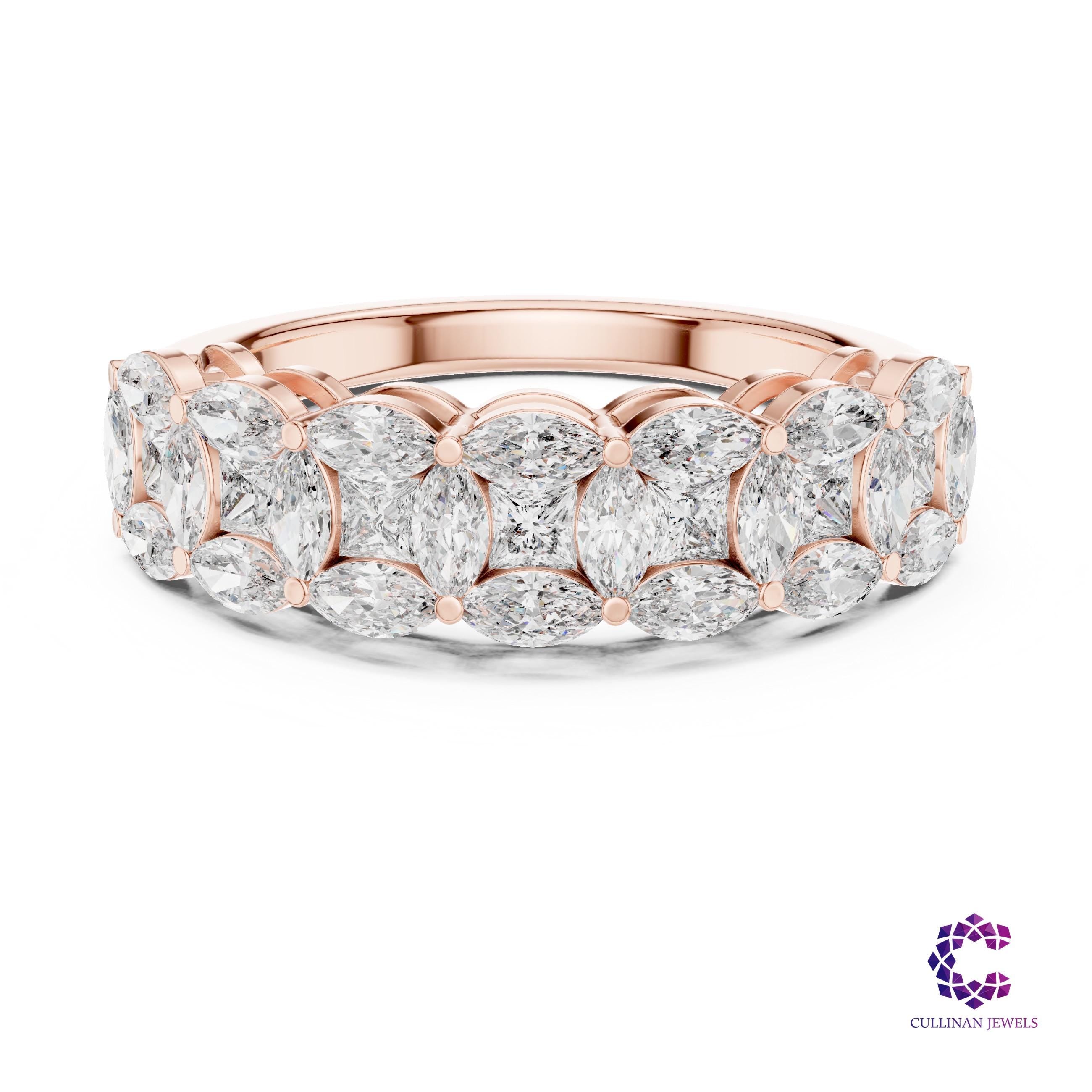 1.20 TCW Marquise and Princess Cut Lab Grown Diamond Ring in 14K Solid Gold, Alternating Diamond Wedding Band for Women, 18K Gold