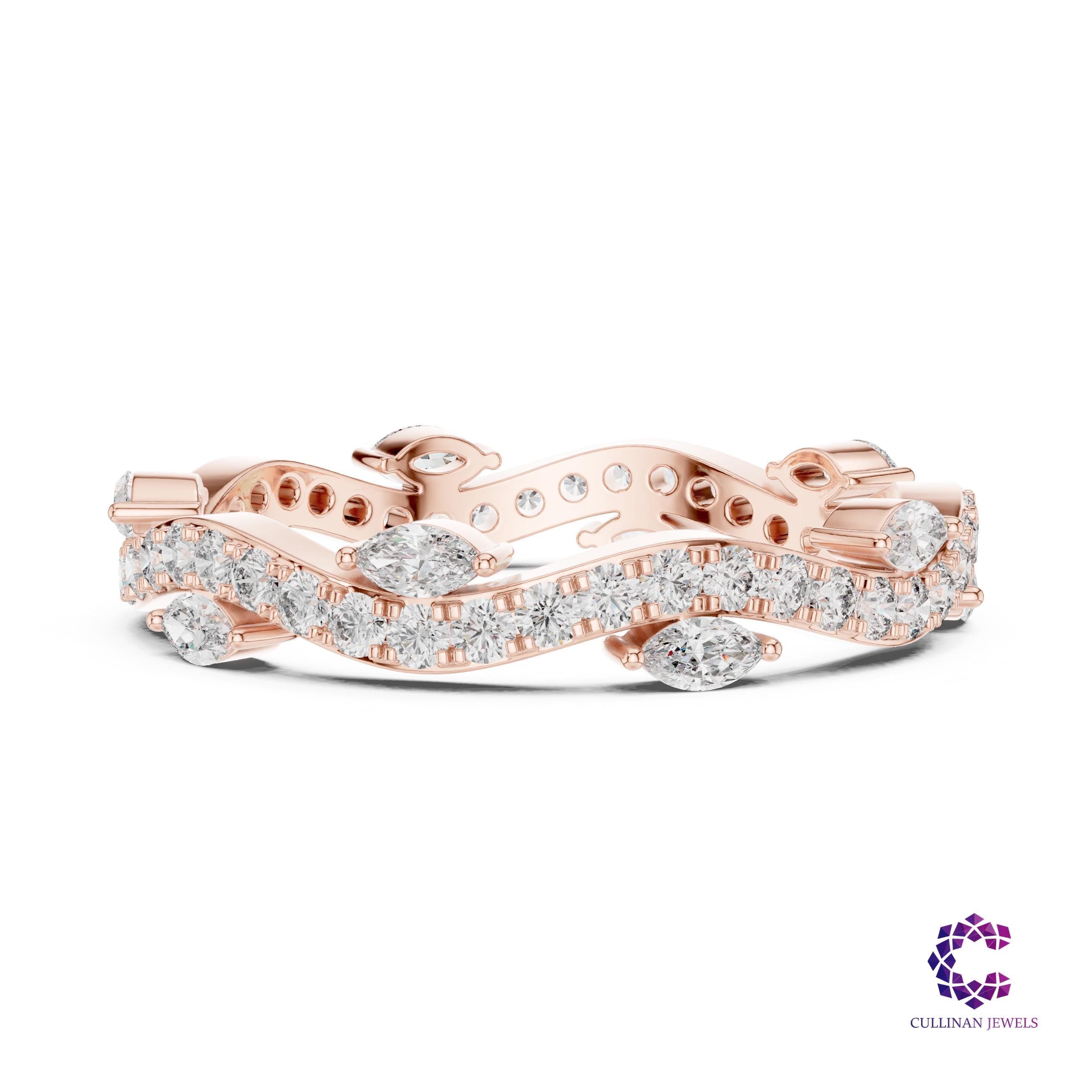 0.67 CT Marquise and Round Lab Grown Diamond Eternity Band in 14K Solid Gold