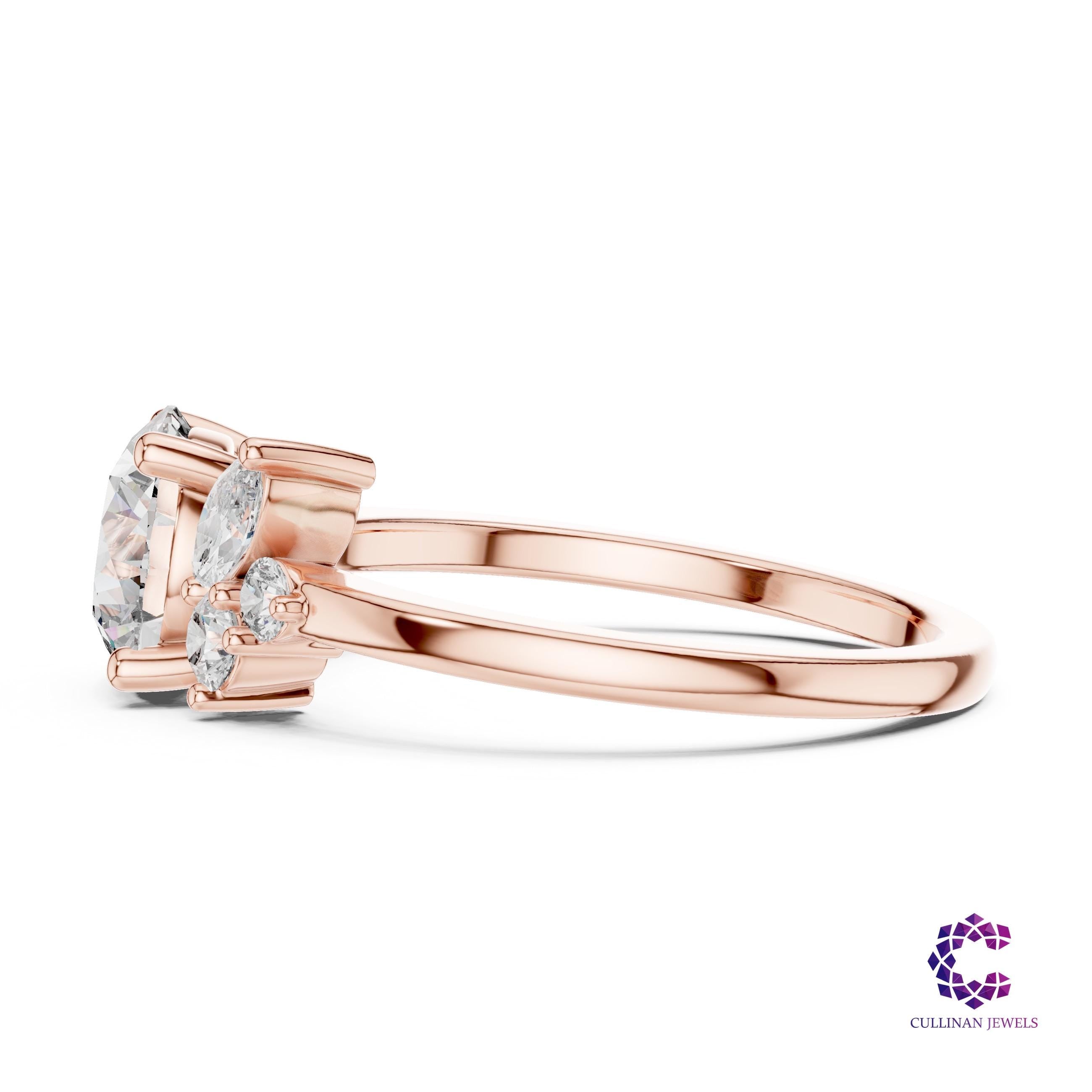 1.75 CT Round Lab Grown Diamond Asymmetrical Cluster Ring in 14K 18K Solid Gold