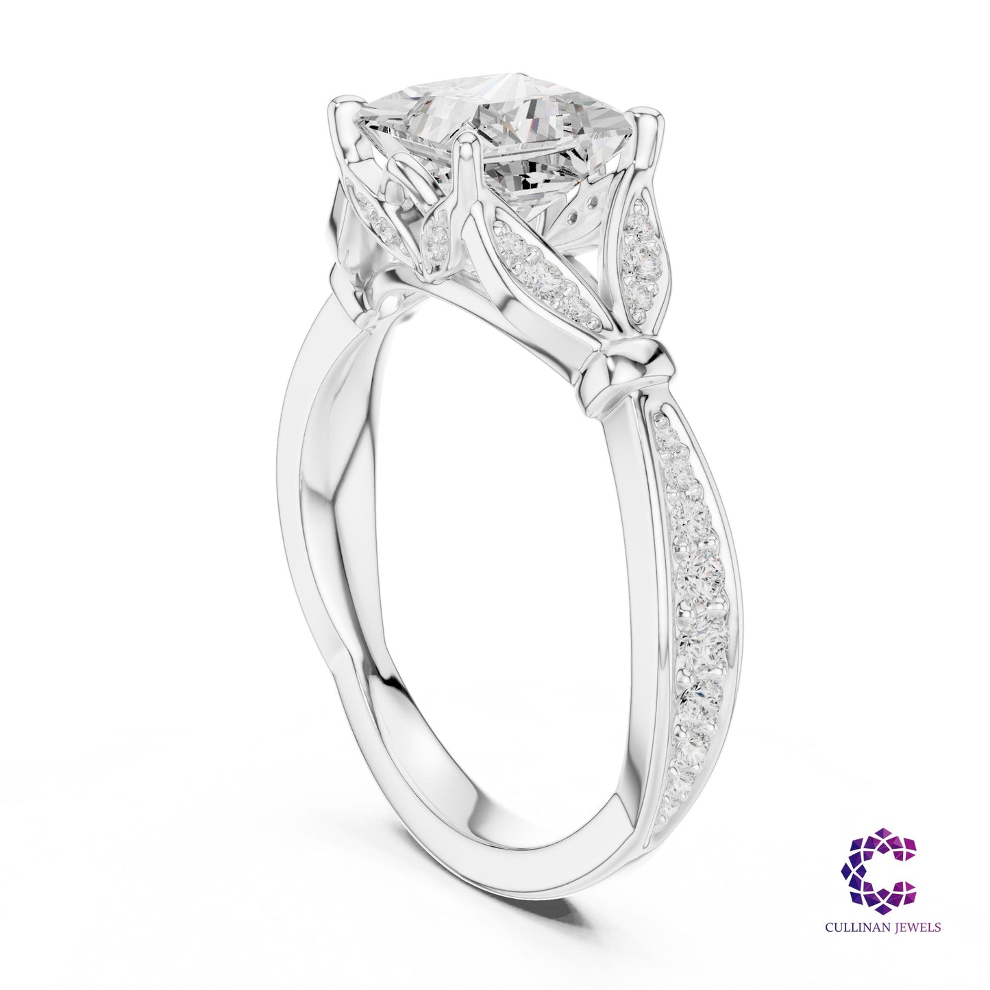 1.81 CT Princess Cut Lab Grown Diamond Cathedral Ring in 14K 18K Solid Gold