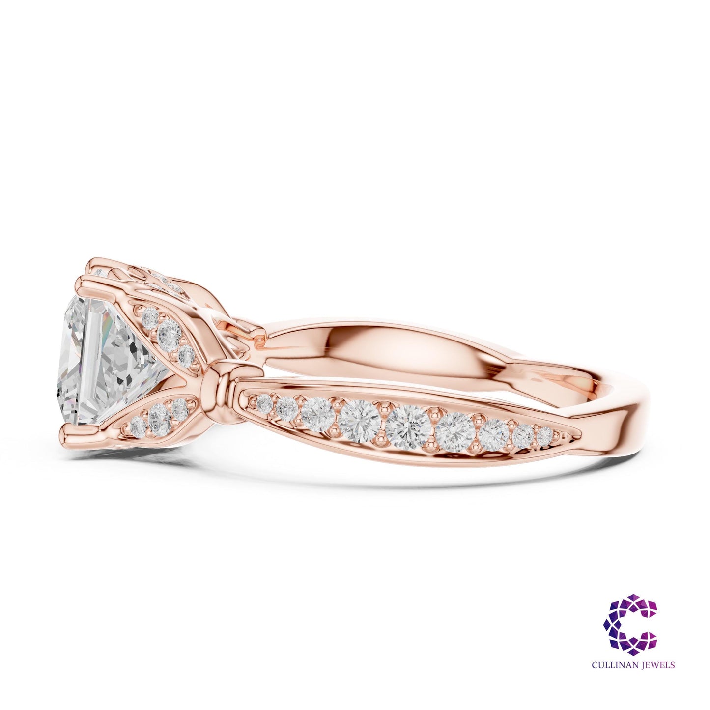 1.81 CT Princess Cut Lab Grown Diamond Cathedral Ring in 14K 18K Solid Gold